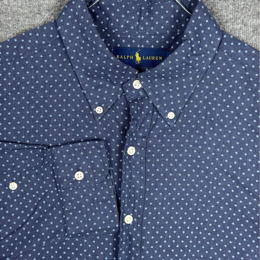 Ralph Lauren Shirt Mens Large Blue Geometric Print Long‎ Sleeve Button Down